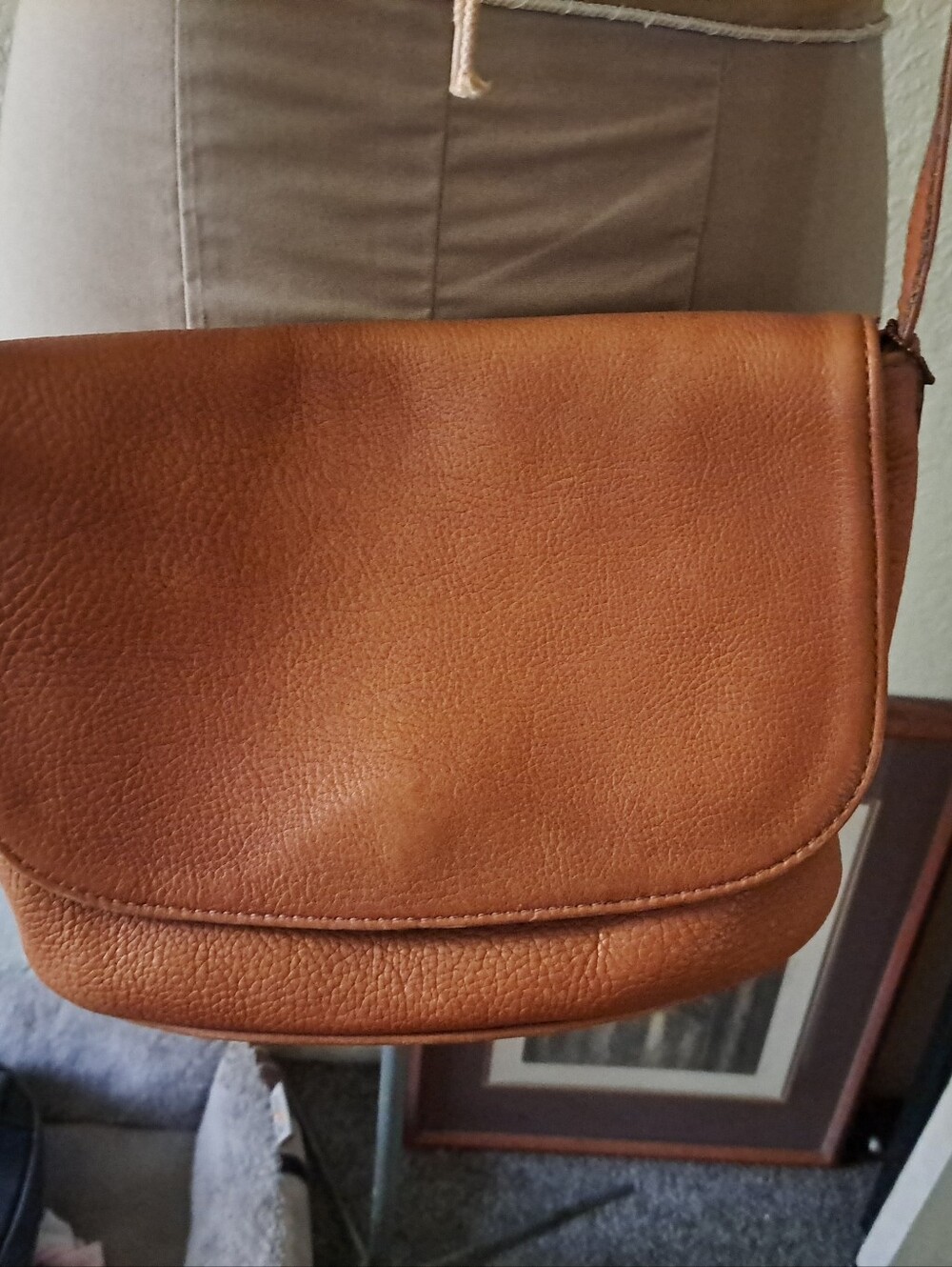 Vintage Coach Cognac Color Fold Over Leather Bag W Outside Zipper Pocket